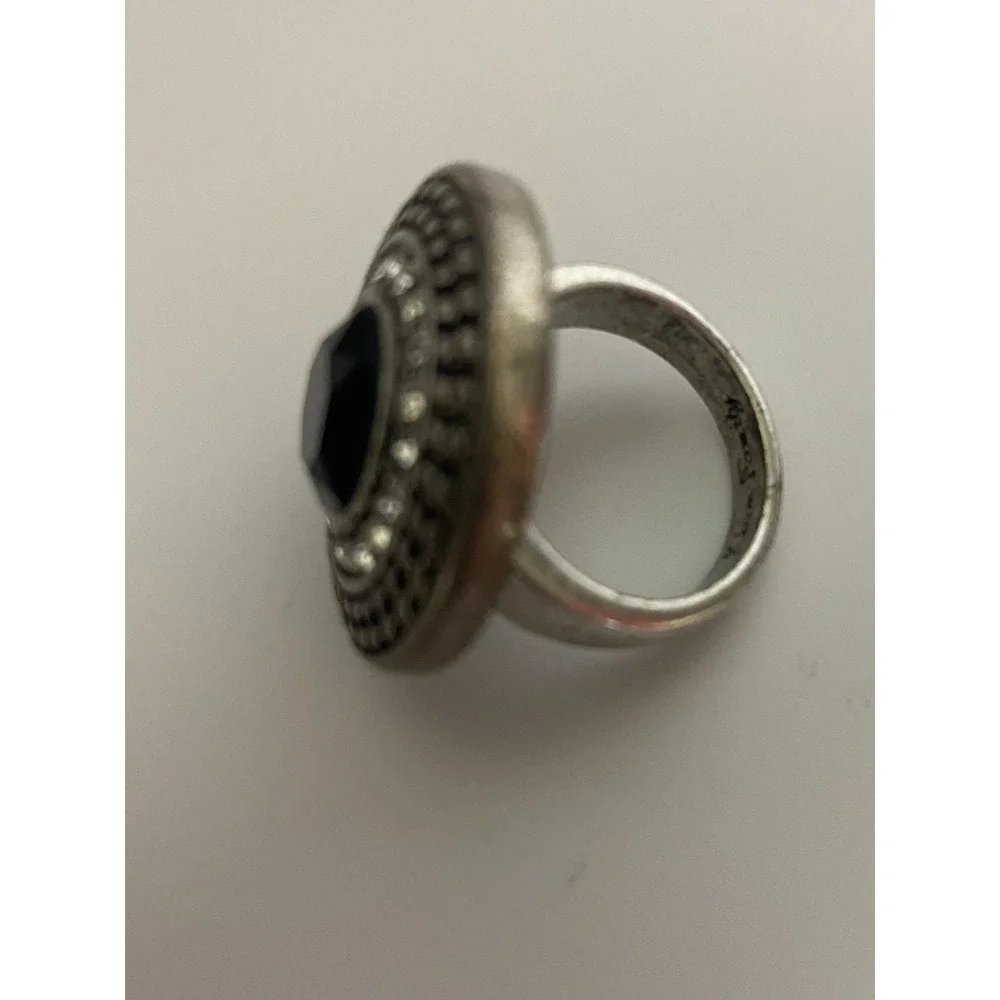 Lia Sophia Kiam Family Womens Black Crystal Enamel Silver Tone Ring Size 6